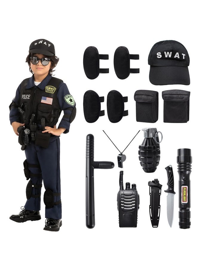 Police Swat Costume For Kids, S.W.A.T. Police Officer Costume For Halloween Cosplay, Role-Playing, Carnival Cosplay, Themed Parties(Medium (8-10 Yr))