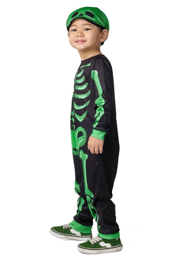 Rainbow Skeleton Costume With Hat For Toddler 2-4T, Black-Light Responsive, Halloween Cosplay Costume (Boys)