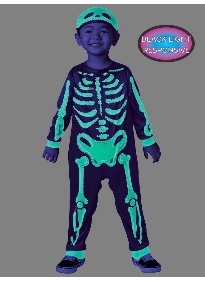 Rainbow Skeleton Costume With Hat For Toddler 2-4T, Black-Light Responsive, Halloween Cosplay Costume (Boys)