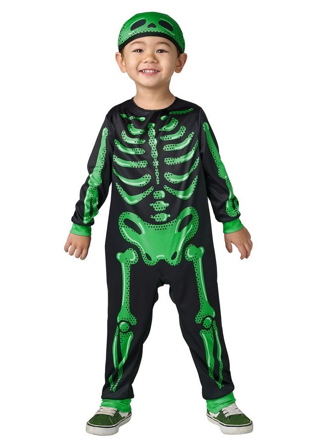 Rainbow Skeleton Costume With Hat For Toddler 2-4T, Black-Light Responsive, Halloween Cosplay Costume (Boys)