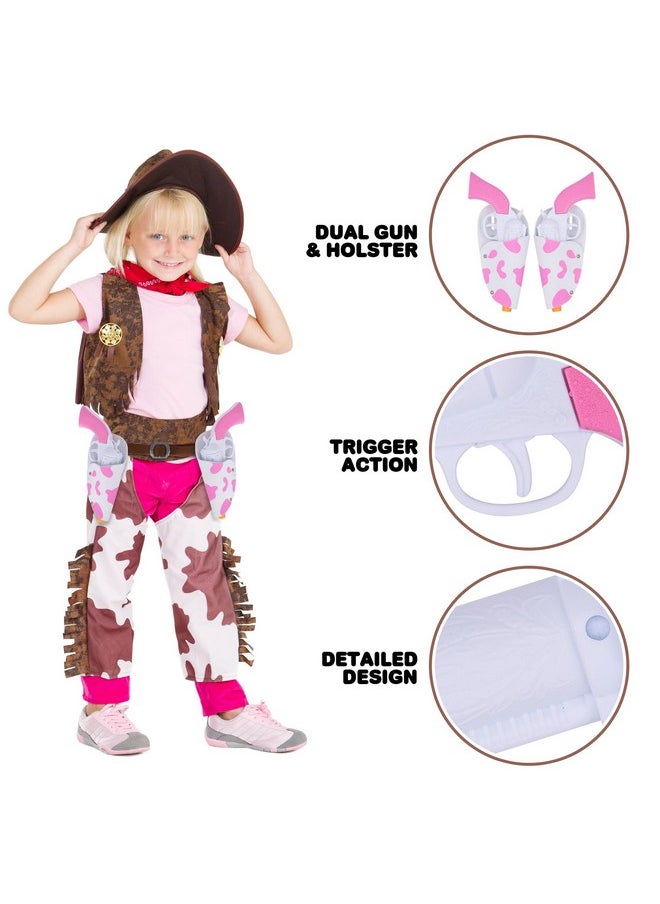 Pink Cowgirl Holster And Western Toy Gun Set - Pink Toy Gun With Holster For Girls Cowgirl Costume, 2 Gun Toys, And Brown Western Belt - Cowgirl Accessories For Girls Halloween Costume