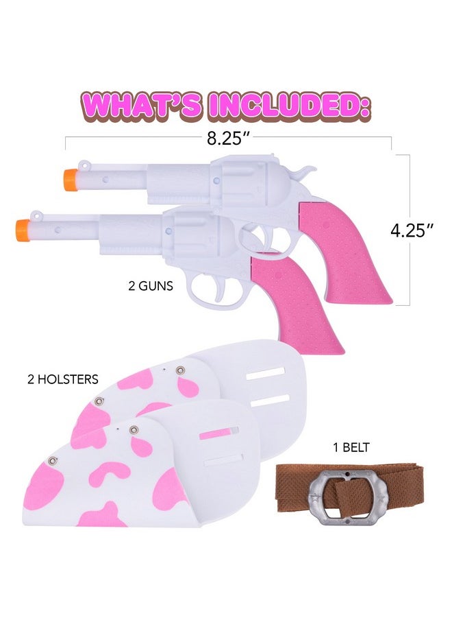 Pink Cowgirl Holster And Western Toy Gun Set - Pink Toy Gun With Holster For Girls Cowgirl Costume, 2 Gun Toys, And Brown Western Belt - Cowgirl Accessories For Girls Halloween Costume