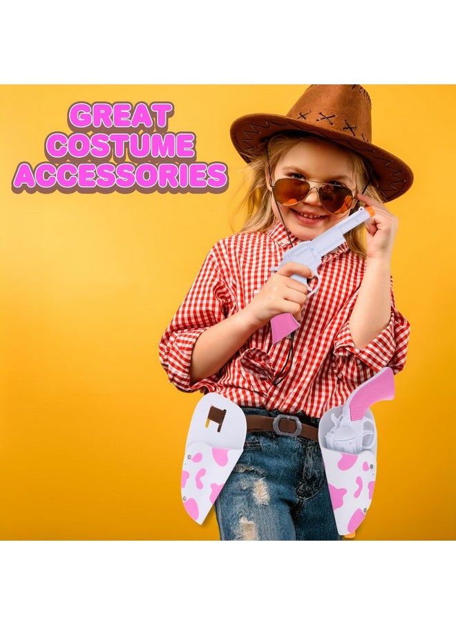 Pink Cowgirl Holster And Western Toy Gun Set - Pink Toy Gun With Holster For Girls Cowgirl Costume, 2 Gun Toys, And Brown Western Belt - Cowgirl Accessories For Girls Halloween Costume