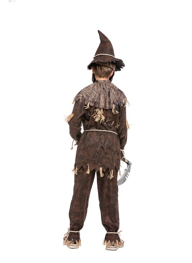 Halloween Boys Wicked Scarecrow Costume, Kids Scary Scarecrow Dress-Up For Role-Playing-L(10-12Yr)