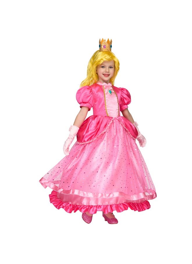 Halloween Princess Dress Up For Girls, Kids Pink Peach Princess Dress, Crown Costume Set For Toddler Birthday, Cosplay Roleplay Party (Small (5-7 Yrs))