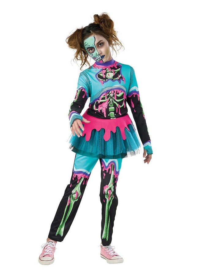 Pop Art Zombie Costume For Girls, Black-Light Responsive Costumes For Halloween Glow Party (M(8-10))