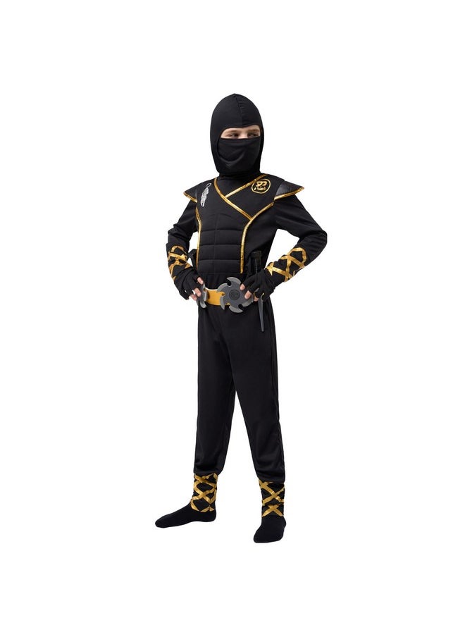 Halloween Ninja Costume, Balck Golden Ninja Costume Kids, Ninja Accessories Costume Set, Ninja Dressing Up, Halloween Costumes For Boys Dressup (Small (5-7 Yrs))