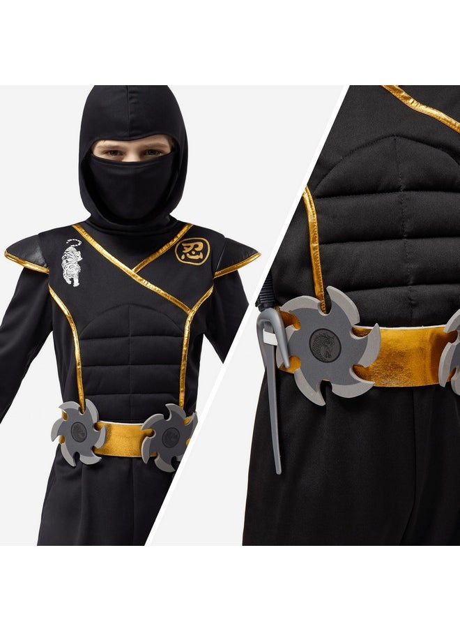 Halloween Ninja Costume, Balck Golden Ninja Costume Kids, Ninja Accessories Costume Set, Ninja Dressing Up, Halloween Costumes For Boys Dressup (Small (5-7 Yrs))