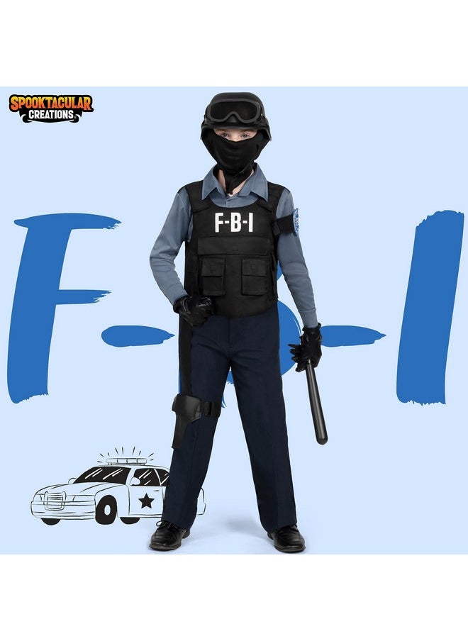 Police Costume For Kids, Fbi Cop Costume, Halloween Dress Up, Role-Playing, And Pretend Play Party-M