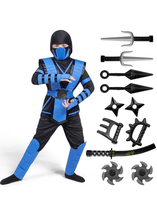 Blue Ninja Costume For Kids, Ninja Costume For Toddler Boys Halloween Dress Up, Role Play (Large(10-12Yr))