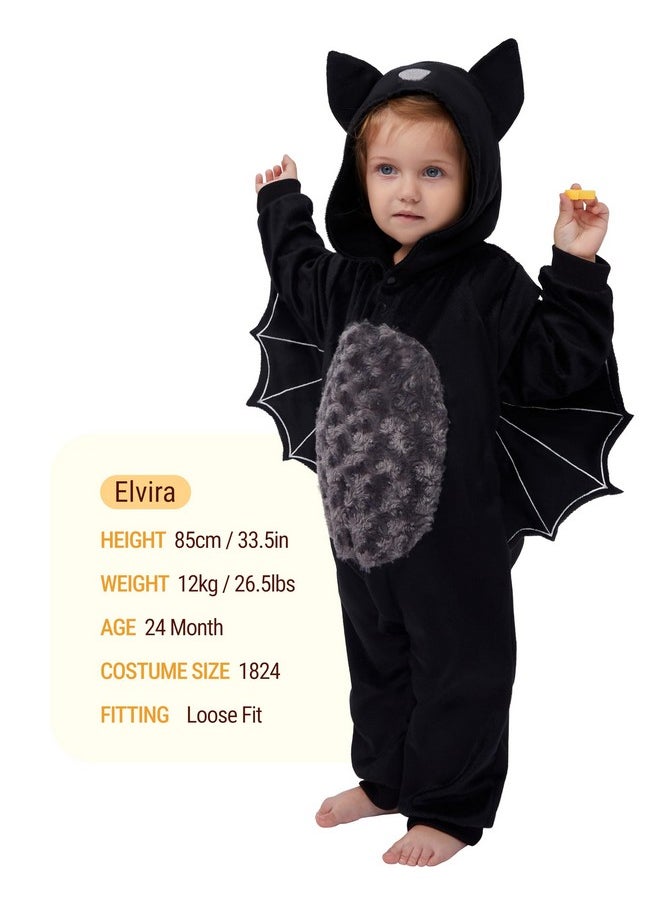 Halloween Baby Unisex Pajama, Black Bat Toddler Hooded Jumpsuit Costume With A Tail, Zip-Up Hooded Sleepwear For Halloween Cosplay Costume