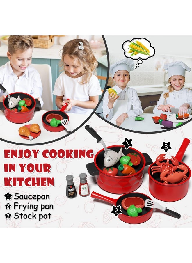 Play Kitchen Accessories, Play Pots And Pans Sets For Kids Kitchen, Play Food Sets For Kids, Toddler Cooking Set With Utensils, Toy Foods For Toddlers 3-5, Toys For 3+ Years Old Girls