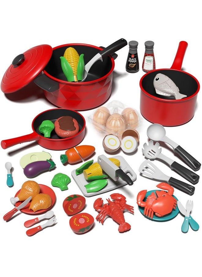 Play Kitchen Accessories, Play Pots And Pans Sets For Kids Kitchen, Play Food Sets For Kids, Toddler Cooking Set With Utensils, Toy Foods For Toddlers 3-5, Toys For 3+ Years Old Girls
