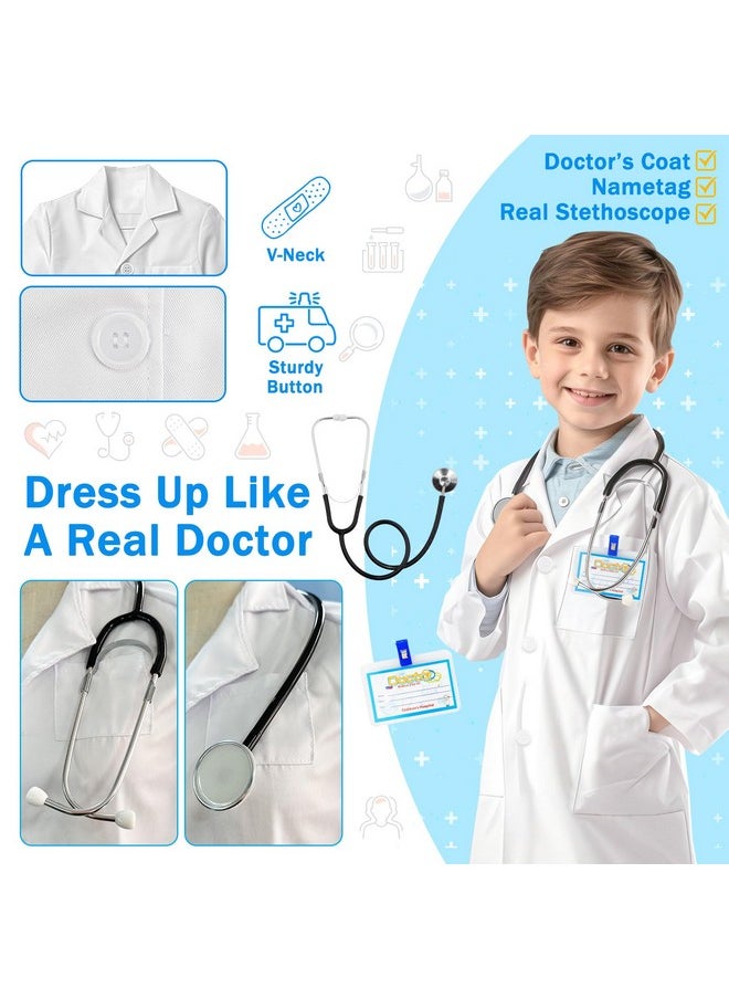 Kids' Doctor Lab Coat Costume With Accessories Role Play For Boys Girls Playset Nurse Costume Age 3-12 (White, S-120Cm/3-5T)