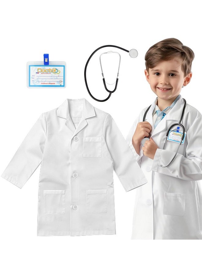 Kids' Doctor Lab Coat Costume With Accessories Role Play For Boys Girls Playset Nurse Costume Age 3-12 (White, S-120Cm/3-5T)