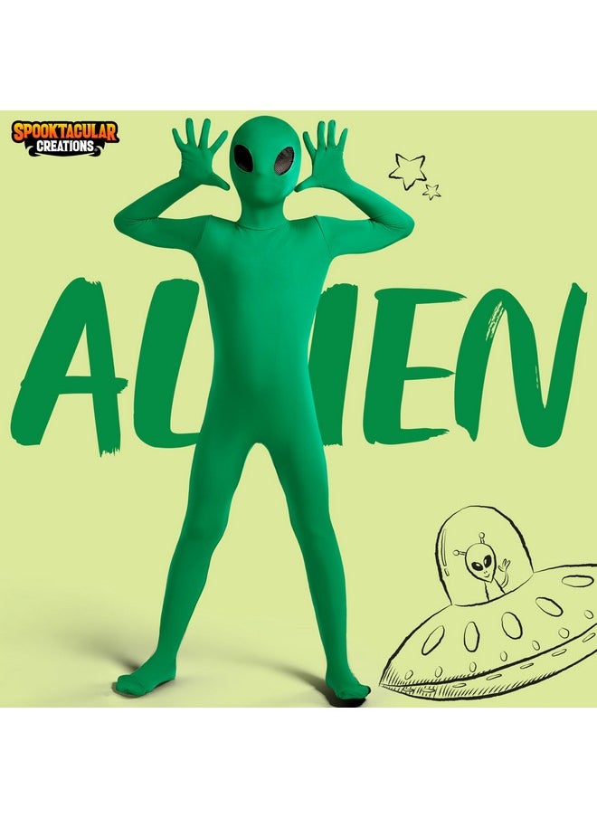 Kids Alien Costume, Green Alien Jumpsuit For Boys, Girls Halloween Dress Up, Role-Playing And Costume Parties-Stnd