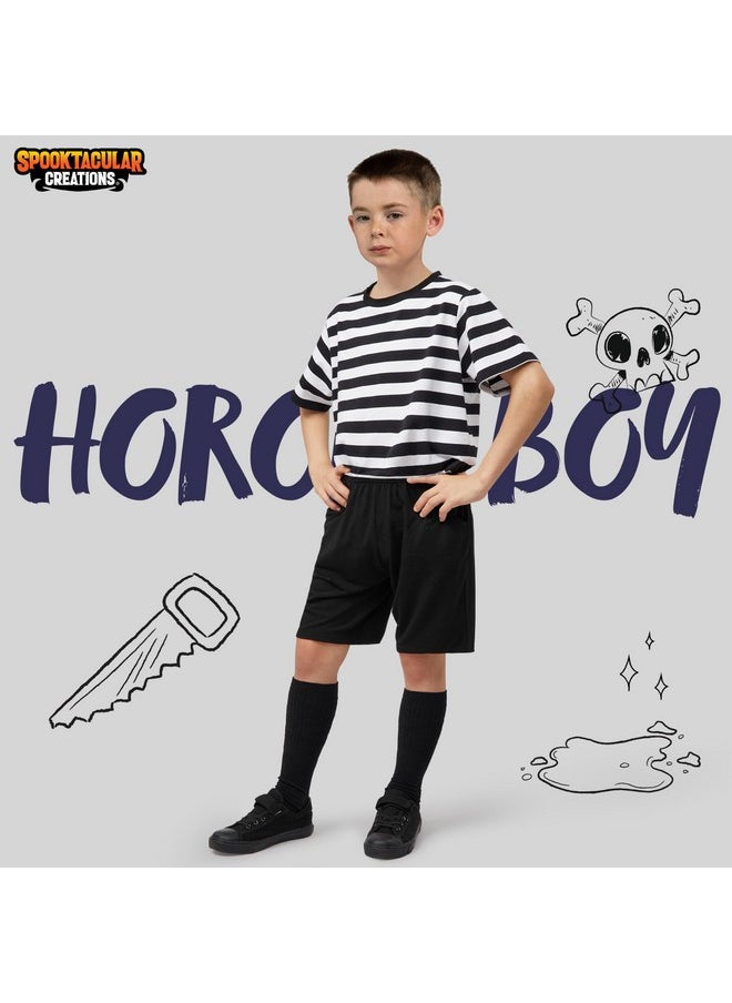 Halloween Kids Costume Cosplay For Boys, Child Halloween Black And White Striped Shirt With Short And Socks For Halloween Costume Parties (3T)