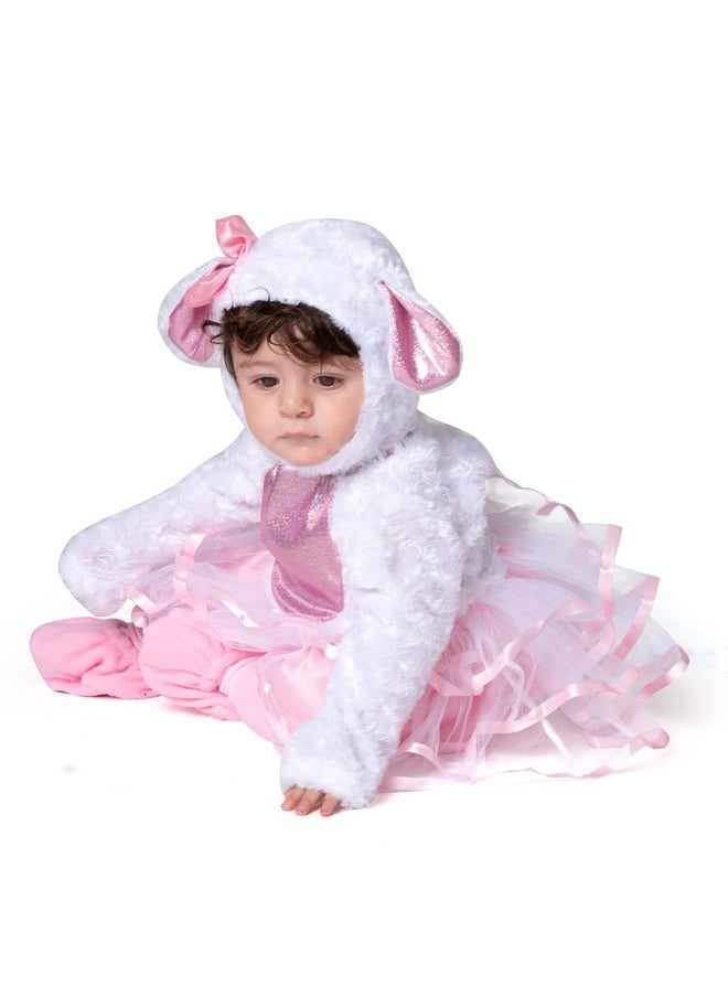 Halloween Baby Girls Pink Lamb Costume With Multi-Layered Dress For Infants, Toddler Halloween, Farm Themed Dress Up Party (18-24 Months)