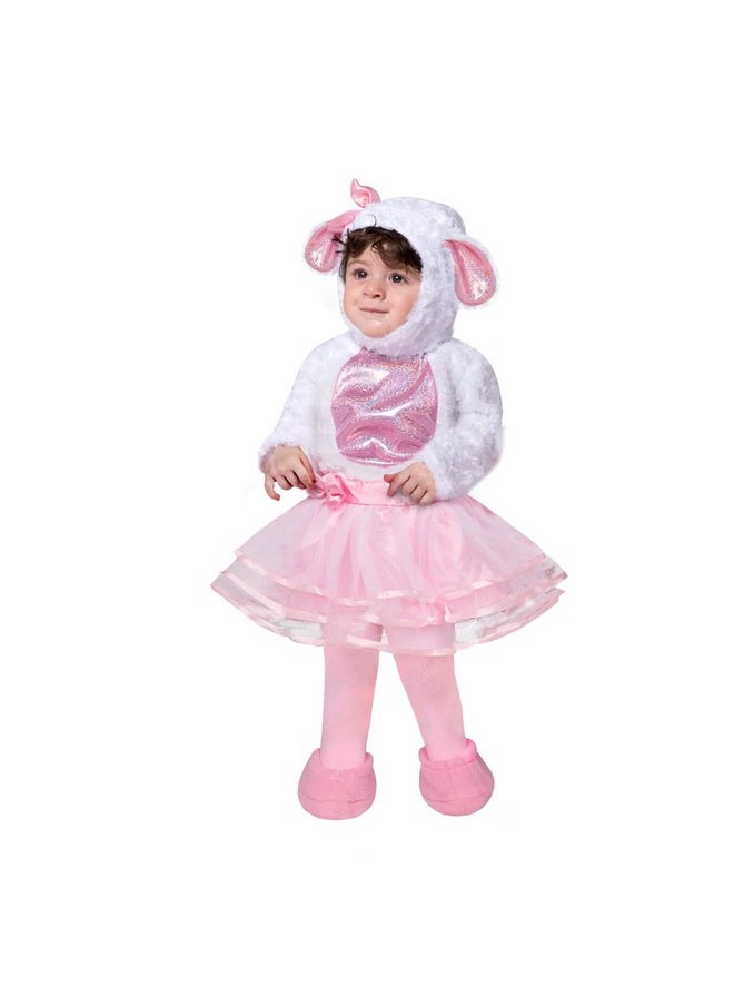 Halloween Baby Girls Pink Lamb Costume With Multi-Layered Dress For Infants, Toddler Halloween, Farm Themed Dress Up Party (18-24 Months)