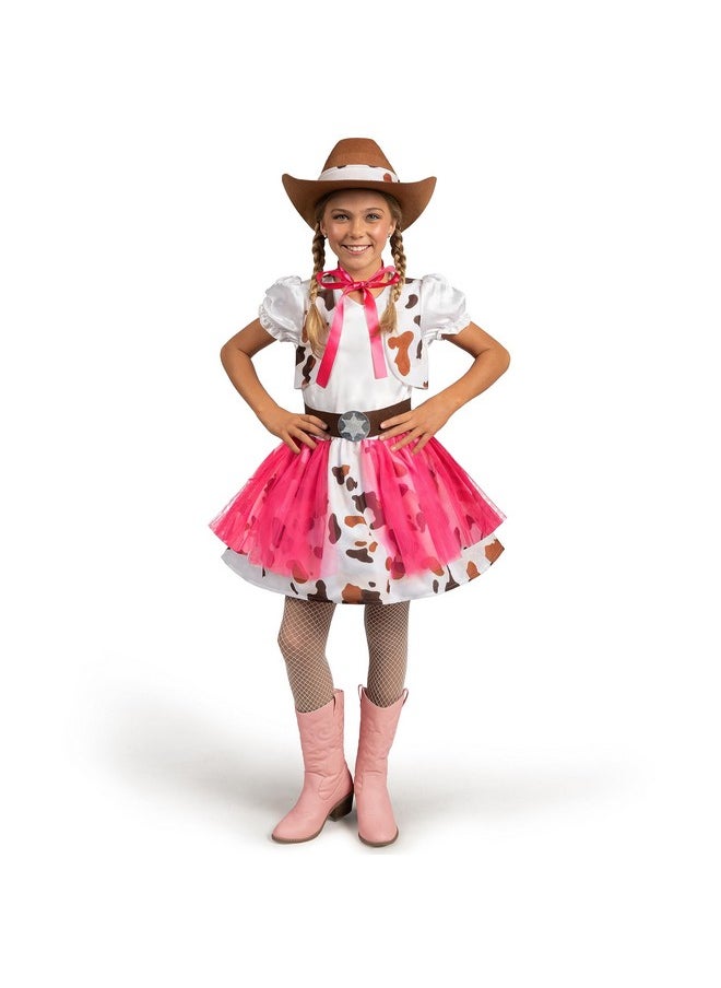 Halloween Cowgirl Costume For Girls, Toddler White Cowgirl Dress Outfit With Cowgirl Hat For Kids Dress-Up, Cosplay And Themed Party (Medium (8-10 Yrs))