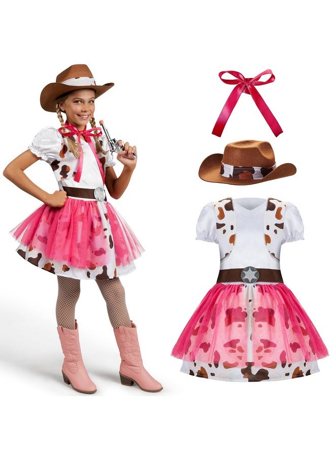 Halloween Cowgirl Costume For Girls, Toddler White Cowgirl Dress Outfit With Cowgirl Hat For Kids Dress-Up, Cosplay And Themed Party (Medium (8-10 Yrs))