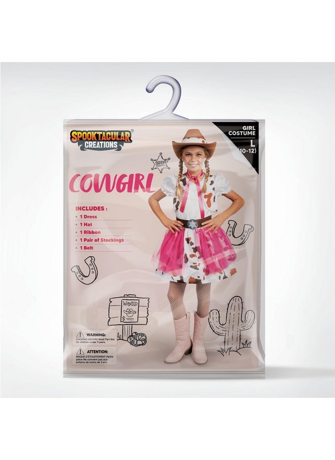 Halloween Cowgirl Costume For Girls, Toddler White Cowgirl Dress Outfit With Cowgirl Hat For Kids Dress-Up, Cosplay And Themed Party (Medium (8-10 Yrs))