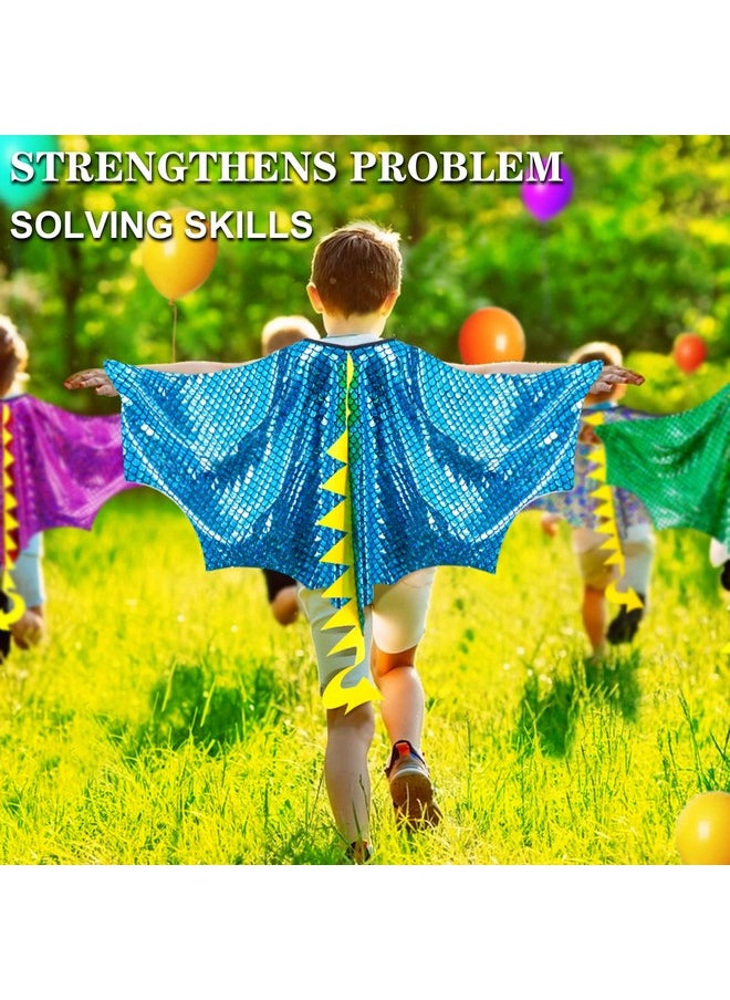 Dragon-Wings Costume For Kids Mask Dinosaur Dress Up Cape For Boys Girls Halloween-Party Gifts Toys (Metallic Blue) (Metallic Blue)