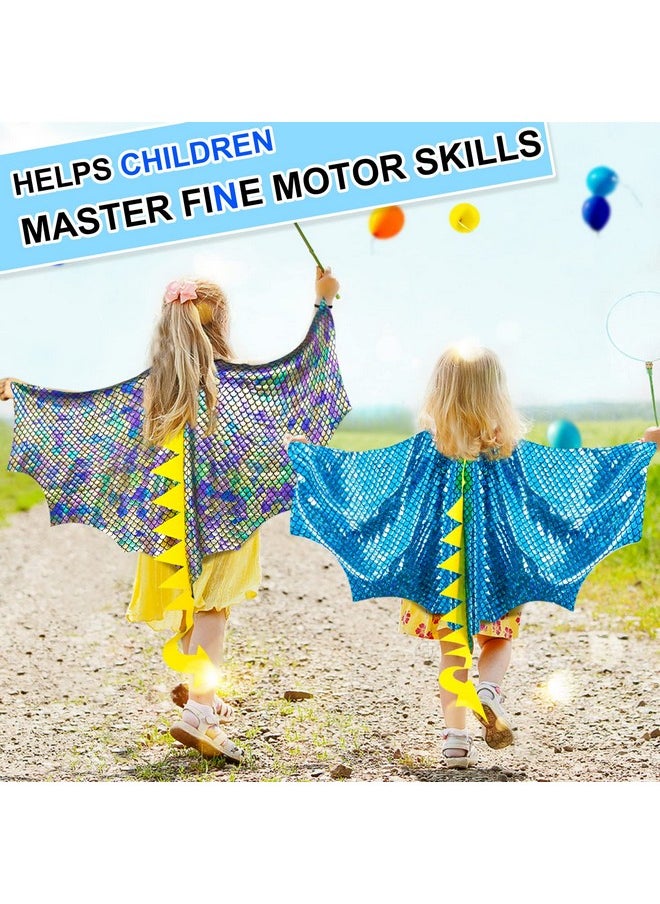 Dragon-Wings Costume For Kids Mask Dinosaur Dress Up Cape For Boys Girls Halloween-Party Gifts Toys (Metallic Blue) (Metallic Blue)