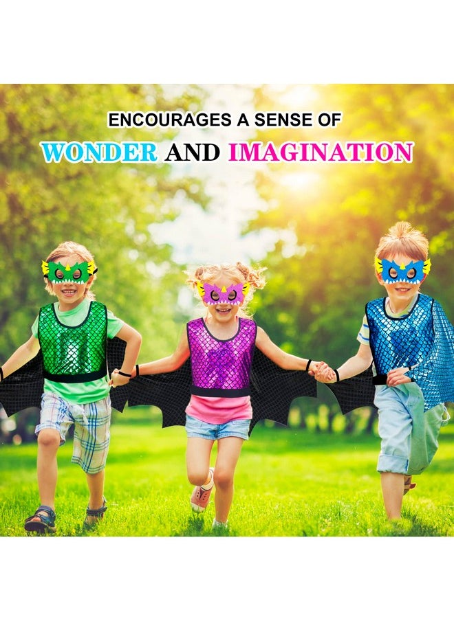 Dragon-Wings Costume For Kids Mask Dinosaur Dress Up Cape For Boys Girls Halloween-Party Gifts Toys (Metallic Blue) (Metallic Blue)