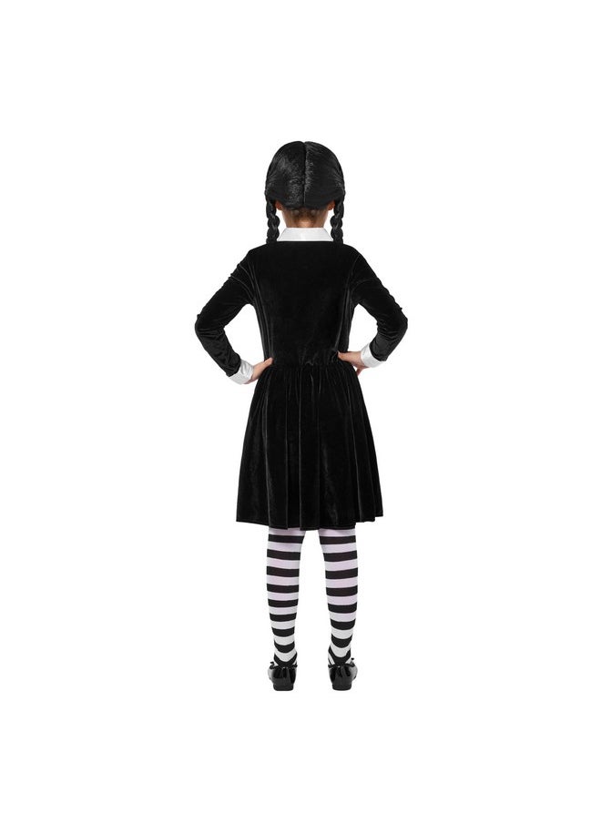 Girls Collar Black Dress, Long Sleeve School Girl Costume With Wig, Velvet Skater Dress For Kids Toddler Halloween, Cosplay Party (Medium (8-10 Yrs))