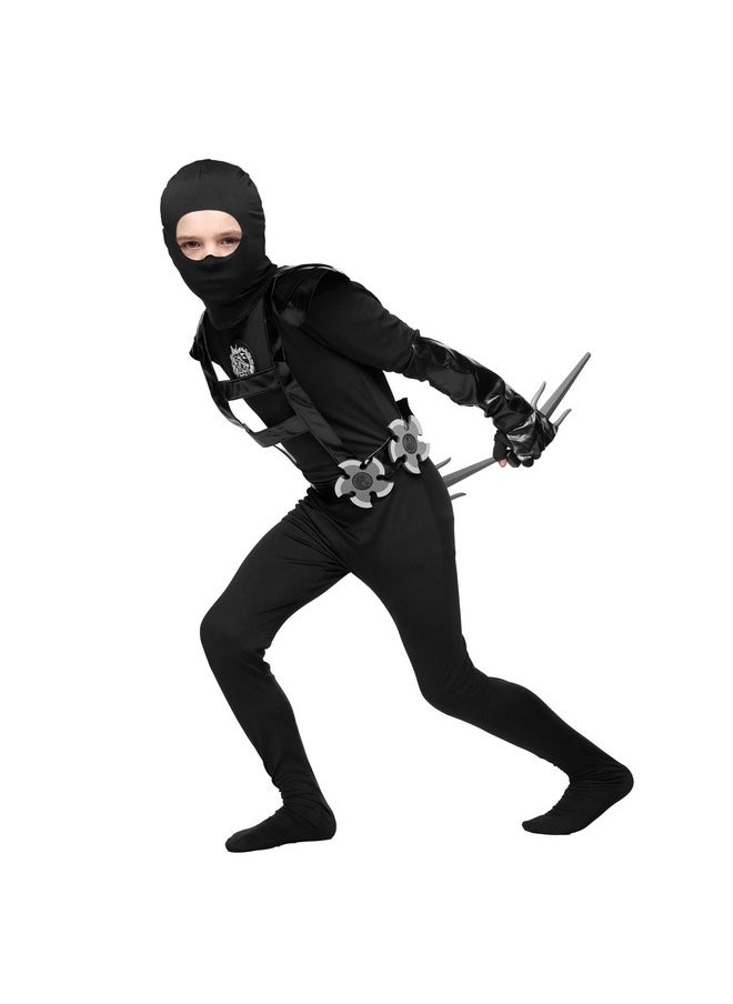 Halloween Boys Ninja Costume, Black Ninja Costume Accessories Set, Ninja Outfit With Ninja Toys For Kids Dress-Up And Role-Play Party (Medium (8-10 Yrs))