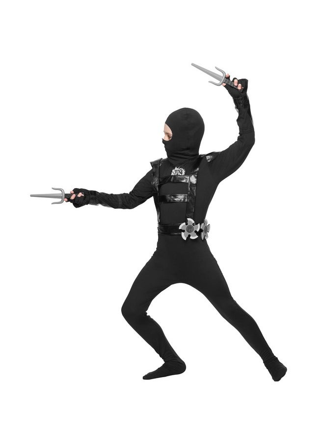 Halloween Boys Ninja Costume, Black Ninja Costume Accessories Set, Ninja Outfit With Ninja Toys For Kids Dress-Up And Role-Play Party (Medium (8-10 Yrs))