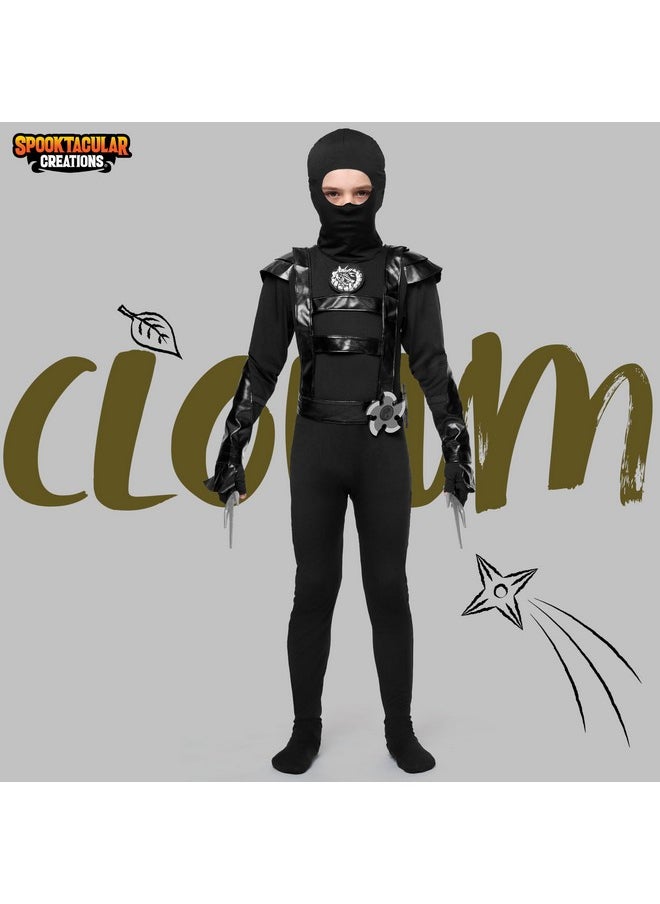 Halloween Boys Ninja Costume, Black Ninja Costume Accessories Set, Ninja Outfit With Ninja Toys For Kids Dress-Up And Role-Play Party (Medium (8-10 Yrs))