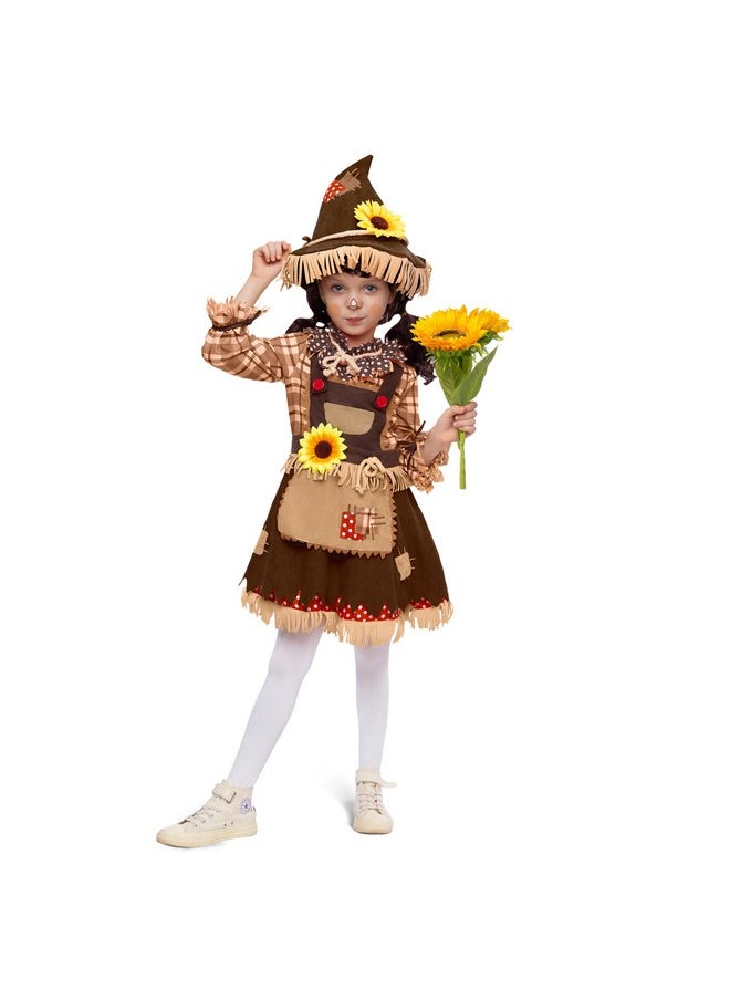 Halloween Sunflower Sweet Scarecrow Costume For Girls Kids, Pumpkin Scarecrow Dress Outfit-3T