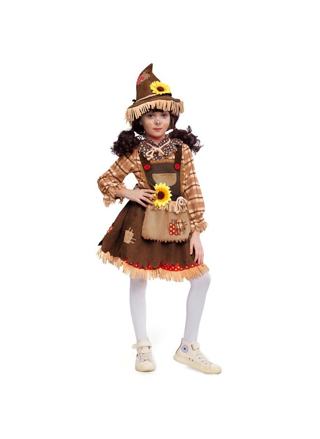 Halloween Sunflower Sweet Scarecrow Costume For Girls Kids, Pumpkin Scarecrow Dress Outfit-3T