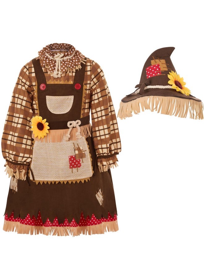 Halloween Sunflower Sweet Scarecrow Costume For Girls Kids, Pumpkin Scarecrow Dress Outfit-3T