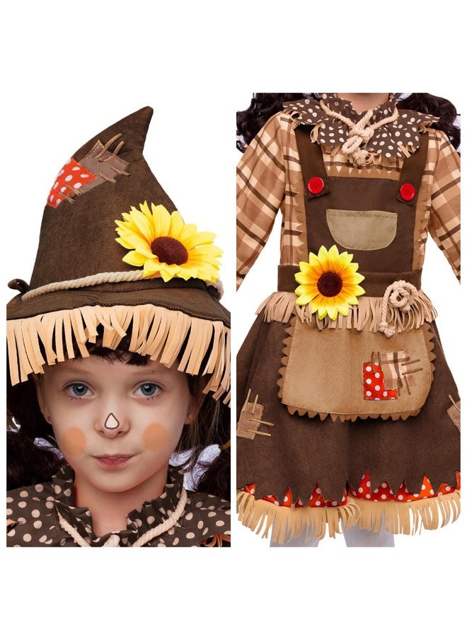 Halloween Sunflower Sweet Scarecrow Costume For Girls Kids, Pumpkin Scarecrow Dress Outfit-3T