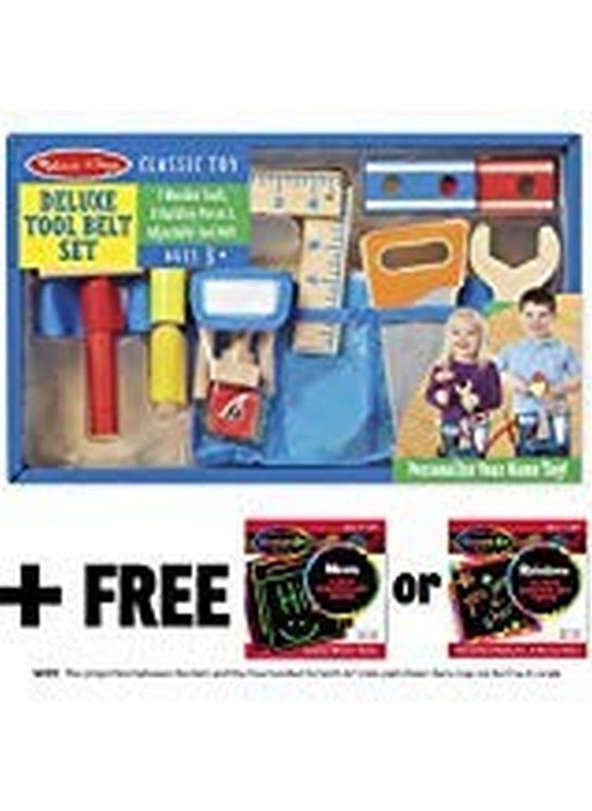 Deluxe Tool Belt Wooden Play Set & 1 Scratch Art Minipad Bundle (05174)