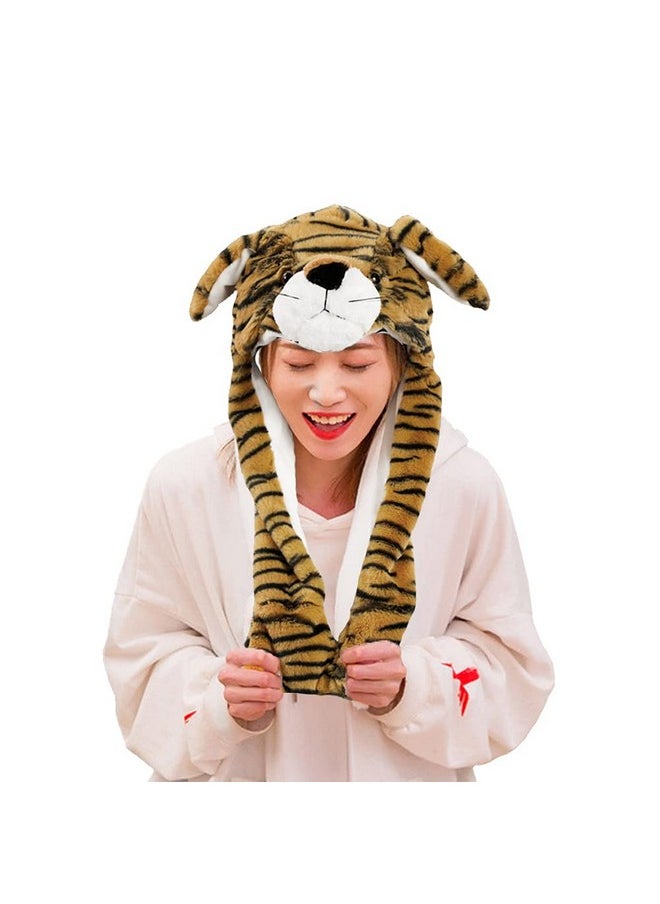 Tiger Hat Ear Moving Jumping Hat Funny Plush Animal Tiger Hat Party Cosplay Christmas Holiday Hats For Kids Adult… (Tiger) Large