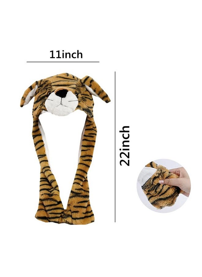 Tiger Hat Ear Moving Jumping Hat Funny Plush Animal Tiger Hat Party Cosplay Christmas Holiday Hats For Kids Adult… (Tiger) Large