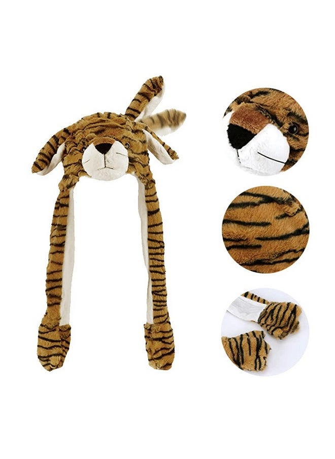 Tiger Hat Ear Moving Jumping Hat Funny Plush Animal Tiger Hat Party Cosplay Christmas Holiday Hats For Kids Adult… (Tiger) Large