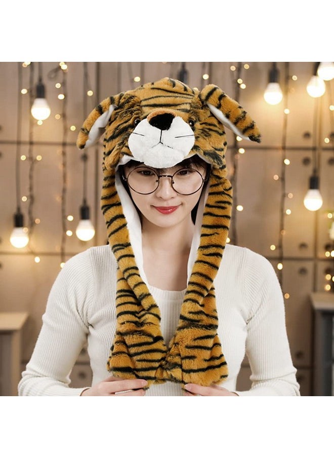 Tiger Hat Ear Moving Jumping Hat Funny Plush Animal Tiger Hat Party Cosplay Christmas Holiday Hats For Kids Adult… (Tiger) Large