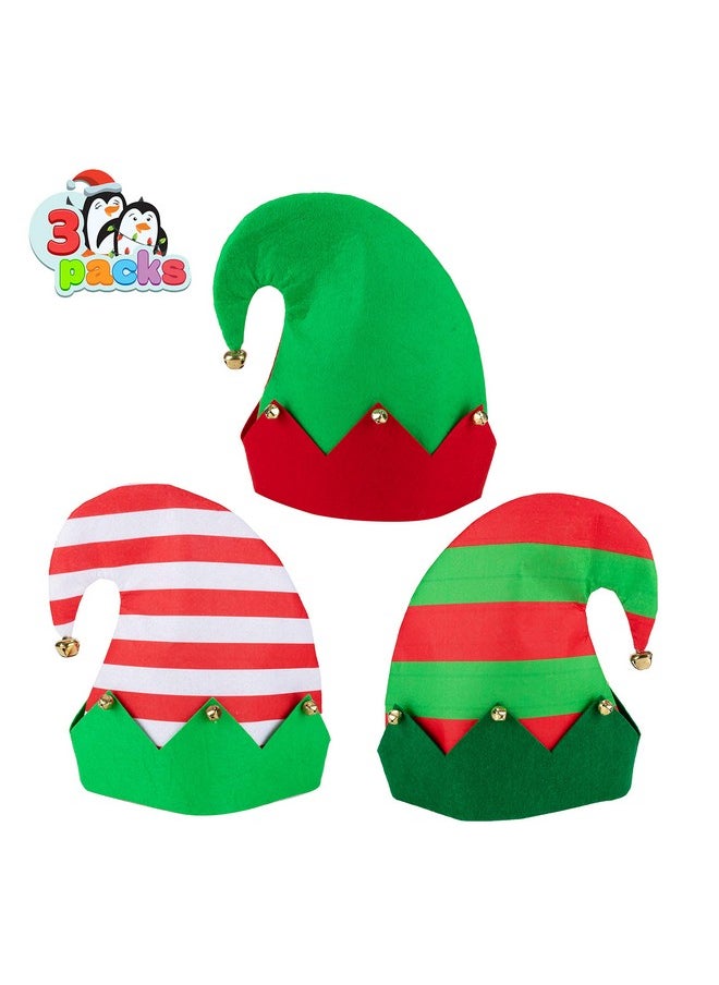 3 Packs Unisex Classic Elf Felt Hats For Christmas Jingle Bells Xmas Hats For Kids Adults Funny Hats For Christmas