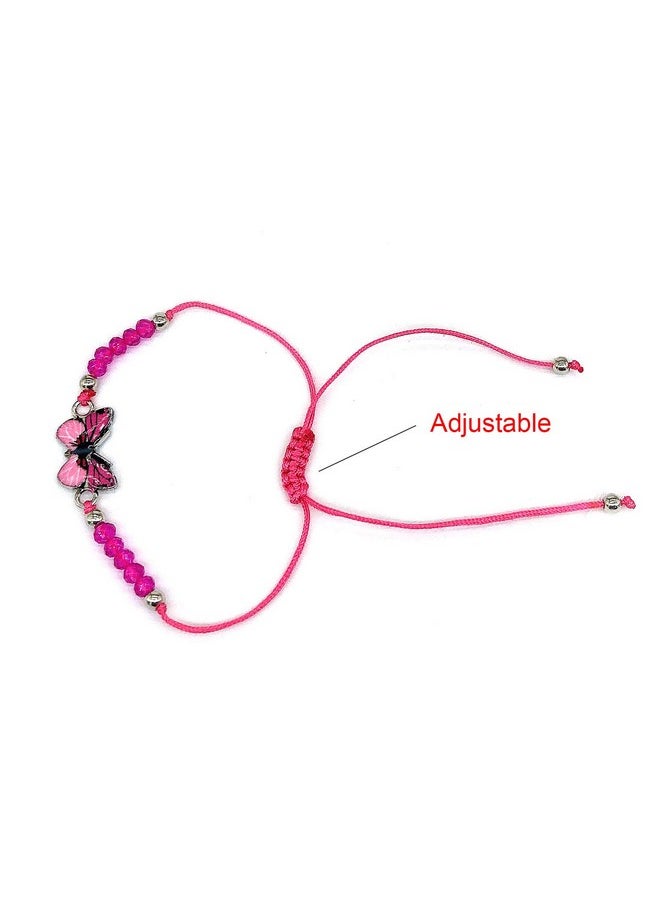 12Pc Women Girl Butterfly Woven Friendship Crystal Bead Bracelet Value Set Kids Party Favor Adjustable Bracelet