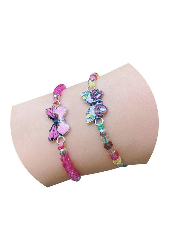 12Pc Women Girl Butterfly Woven Friendship Crystal Bead Bracelet Value Set Kids Party Favor Adjustable Bracelet