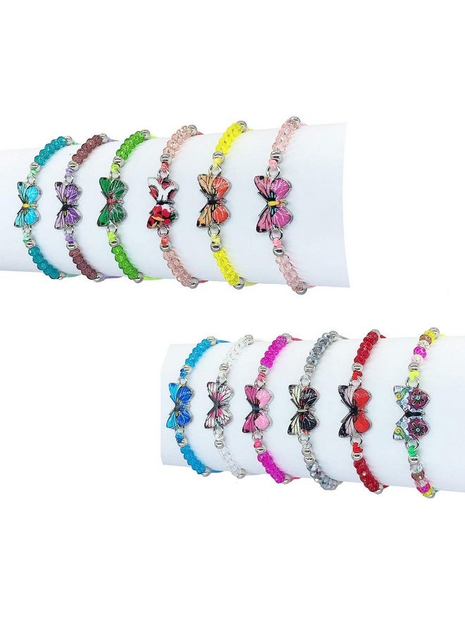 12Pc Women Girl Butterfly Woven Friendship Crystal Bead Bracelet Value Set Kids Party Favor Adjustable Bracelet