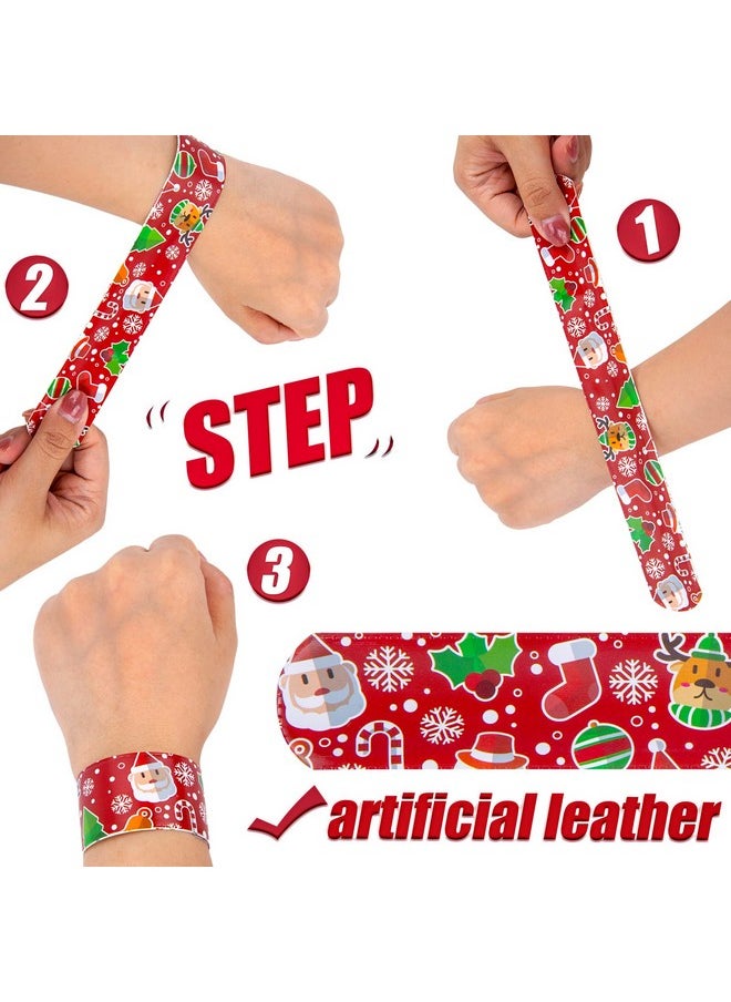 Christmas Slap Bracelets 48Pcs Slap Wristbands Bulk 12 Different Christmas Styles Snap Wristbands For Boys Girls Christmas Party Favors