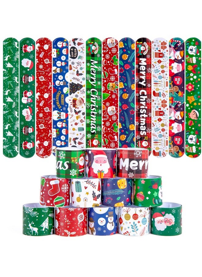 Christmas Slap Bracelets 48Pcs Slap Wristbands Bulk 12 Different Christmas Styles Snap Wristbands For Boys Girls Christmas Party Favors