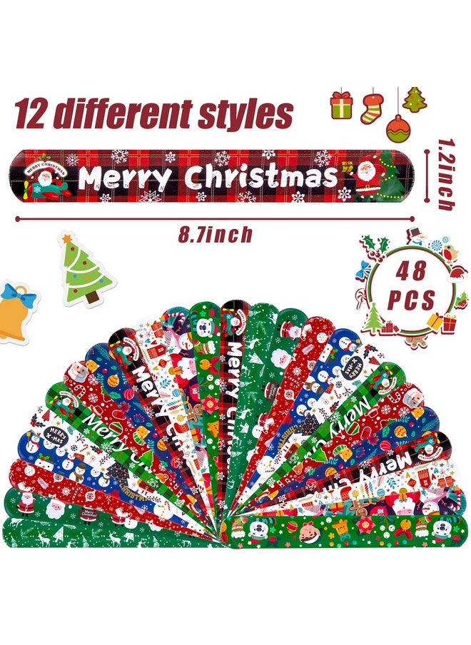 Christmas Slap Bracelets 48Pcs Slap Wristbands Bulk 12 Different Christmas Styles Snap Wristbands For Boys Girls Christmas Party Favors