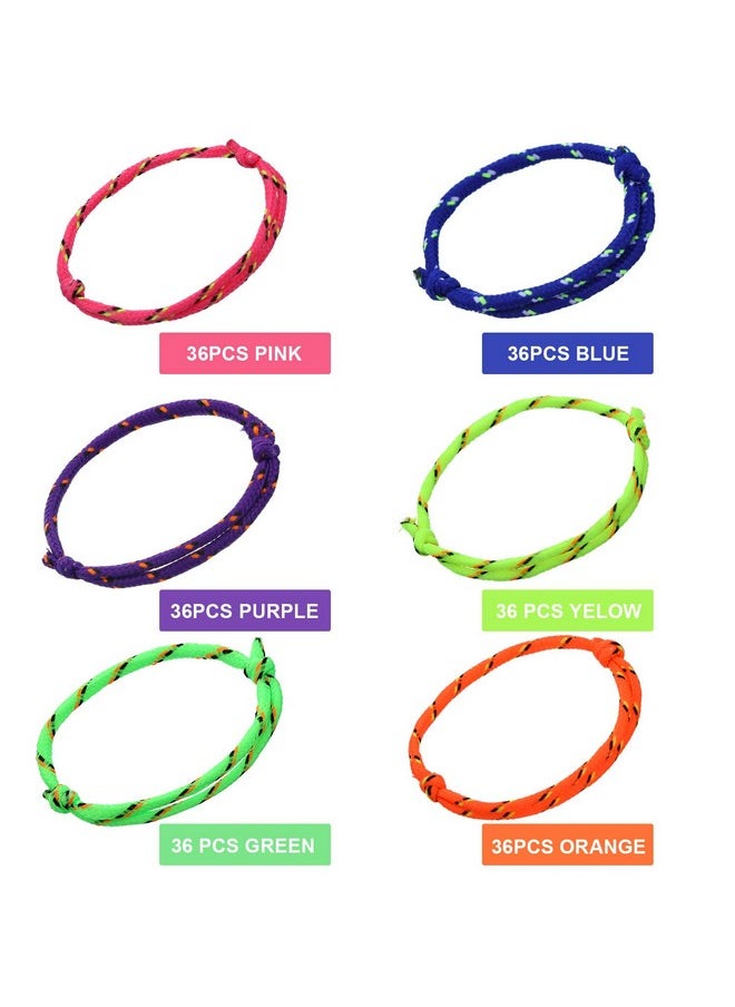 216 Neon Friendship Bracelets Bulk For Kids Birthday Classroom Student Gift Adjustable Paracord Bracelets Rope Woven Neon Colors Christmas Goody Bag Stuffers Girls Boy Party Favors ()